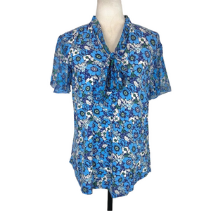 Kim & Cami blue floral bow blouse
